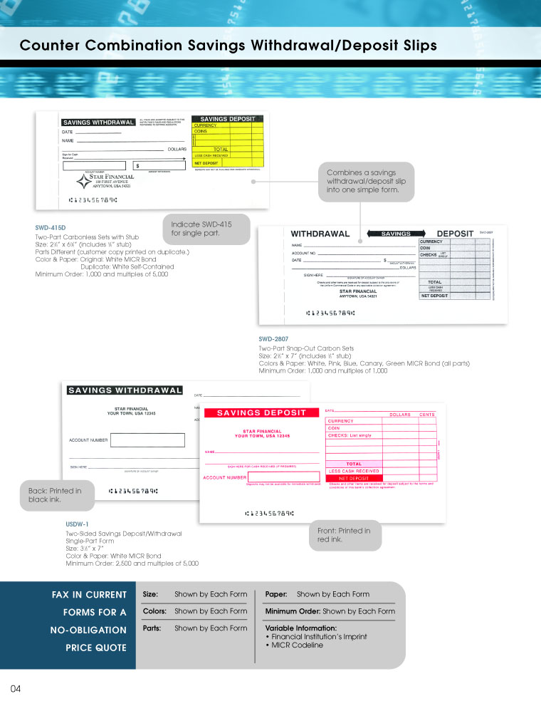 Counter Forms Budco Bank Supplies