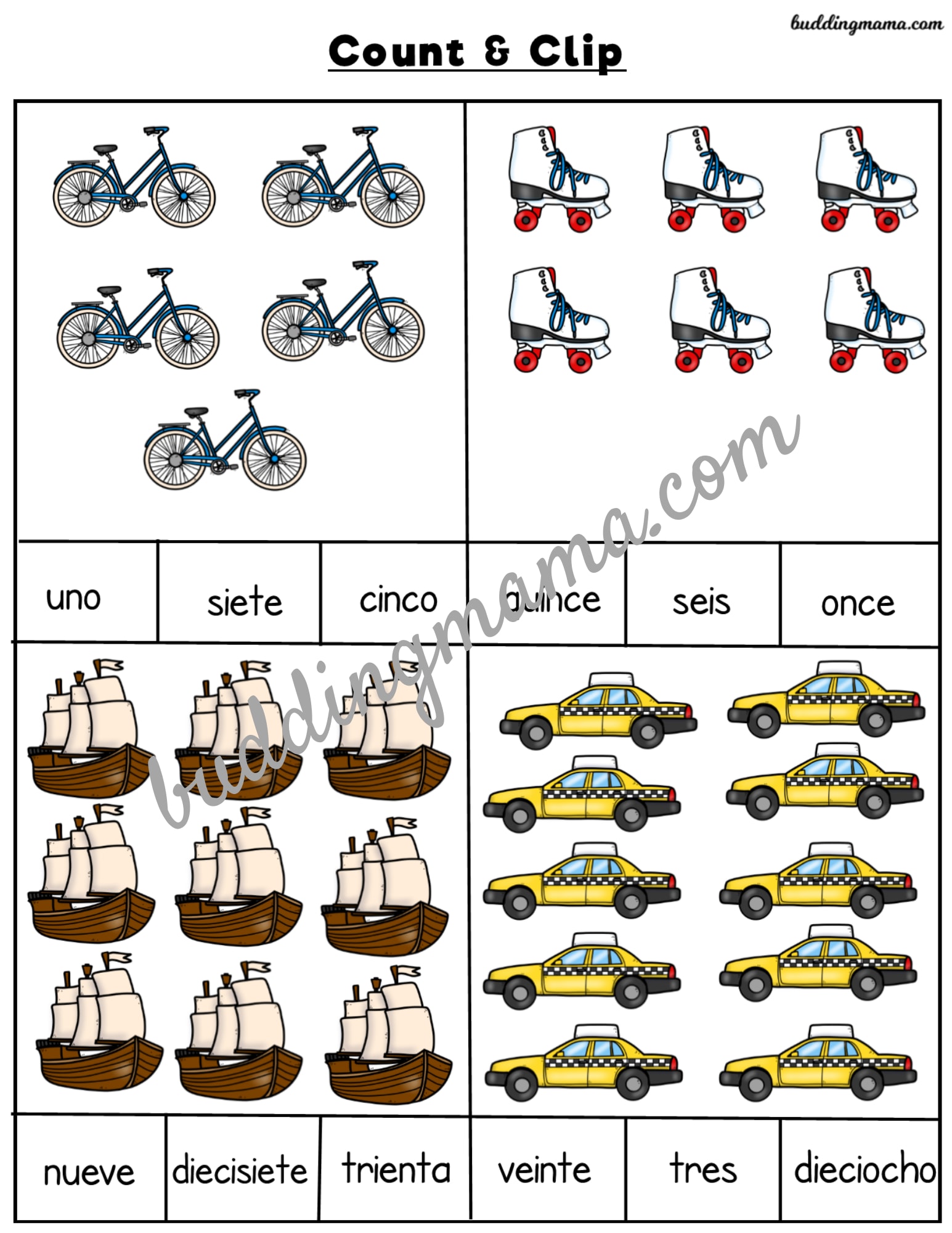 Spanish Numbers 130 Printable Pack Budding Mama