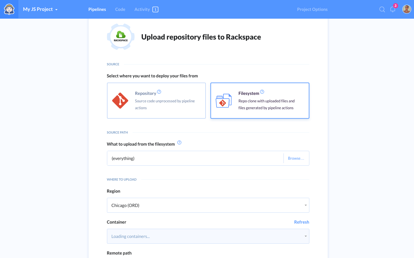 New action Rackspace Cloud Files