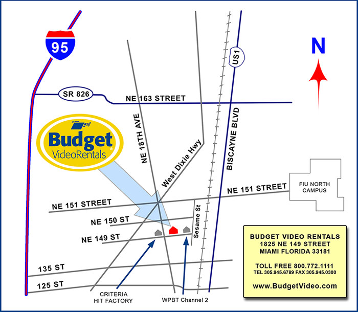 Map to Budget Video Rentals Miami, Florida
