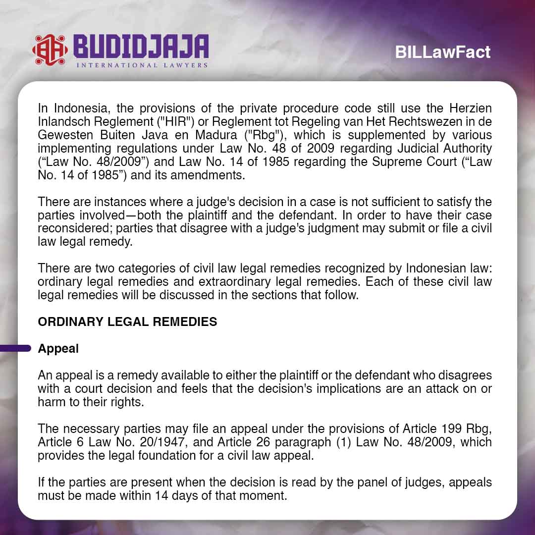 LEGAL REMEDIES UNDER INDONESIAN LAW Budidjaja International Lawyers