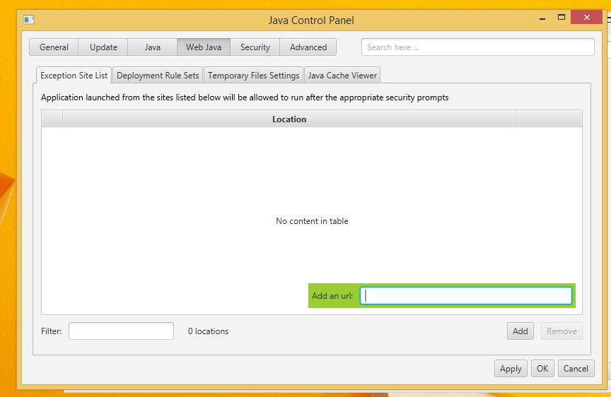 [JDK8158235] Can not add Exception Site list under Security tab of