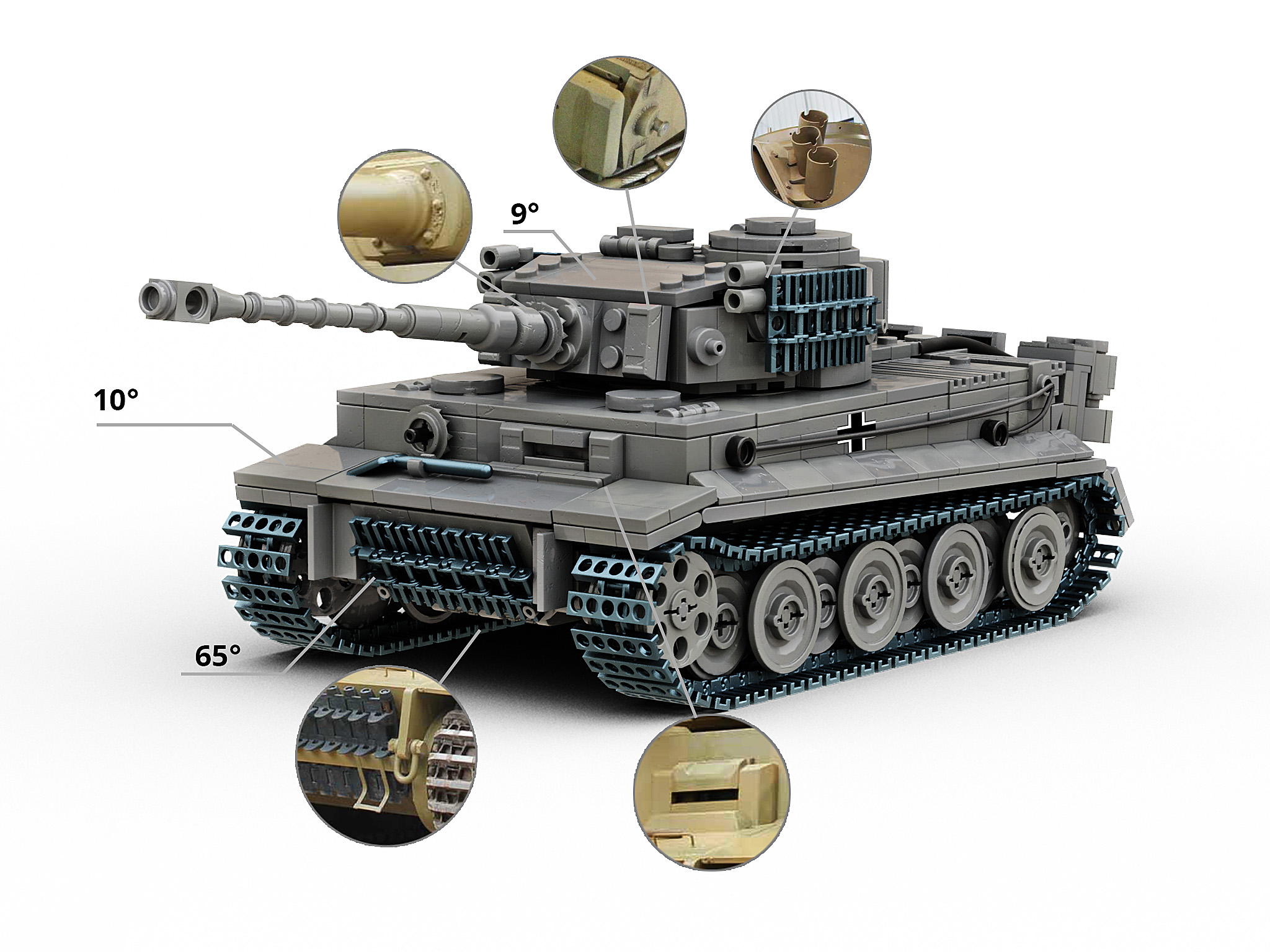 Tiger 1 tank Ausf E (Sd Kfz 181)_ premium Lego hybrid (47% Lego)