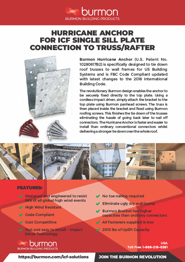 Burmon ICF Sill Plate Anchor BuildBlock Insulating Concrete Forms