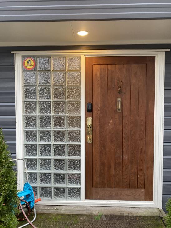 Replace glass panel with timber door or insert panel. ( 489784