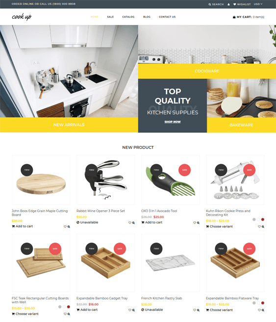 Shopify Themes For Selling Kitchen Supplies Like Bakeware, Cookware