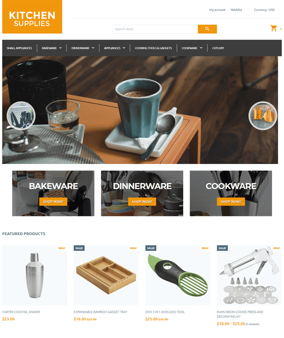 Shopify Themes For Selling Kitchen Supplies Like Bakeware, Cookware