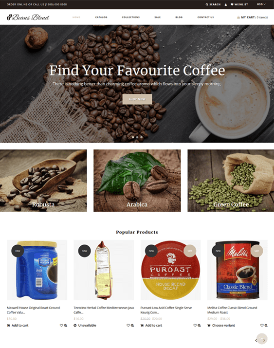 Responsive Shopify Themes For Online Coffee Shops
