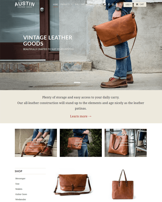 Stylish And Strong Shopify Themes For Selling Leather Goods