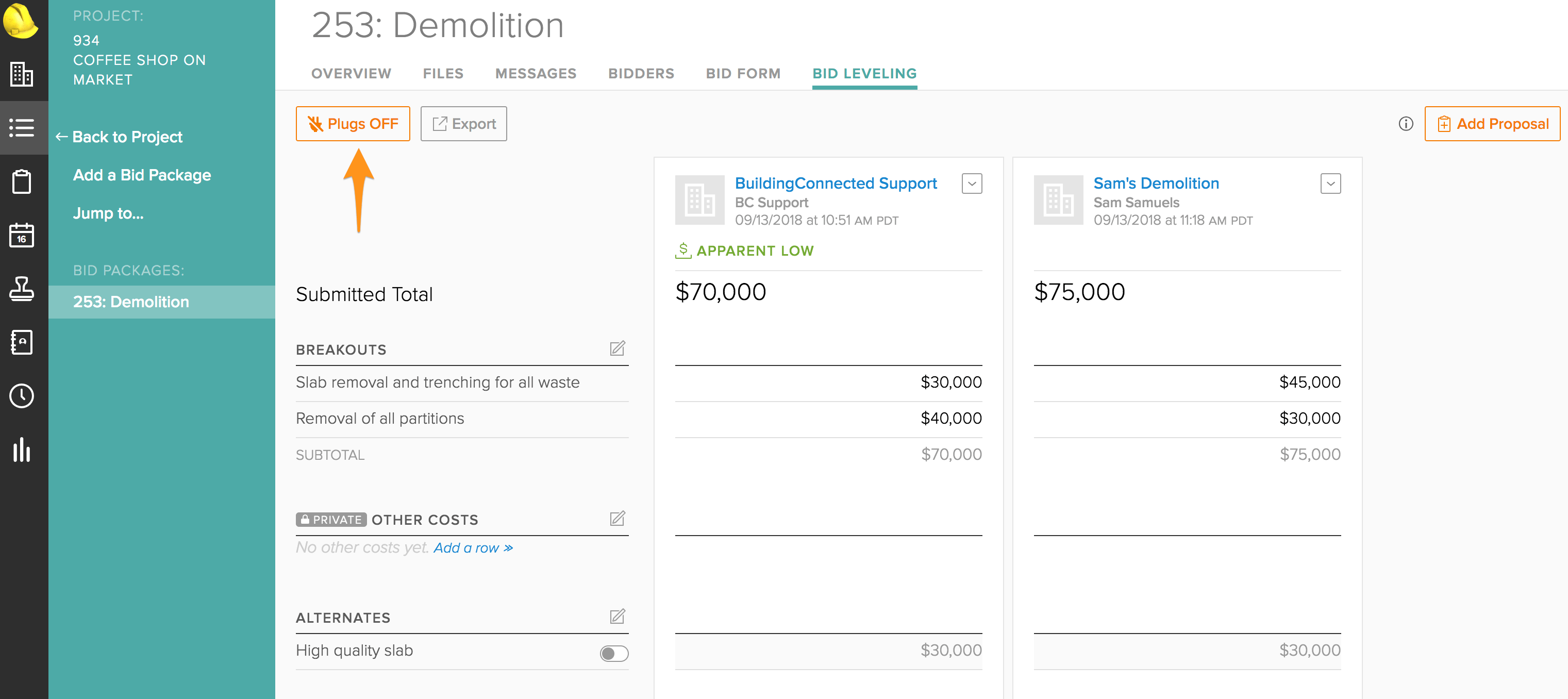 How to turn plugs on and off BuildingConnected