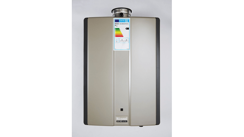 The Rinnai 1200i continuous flow hot water heating unit delivering