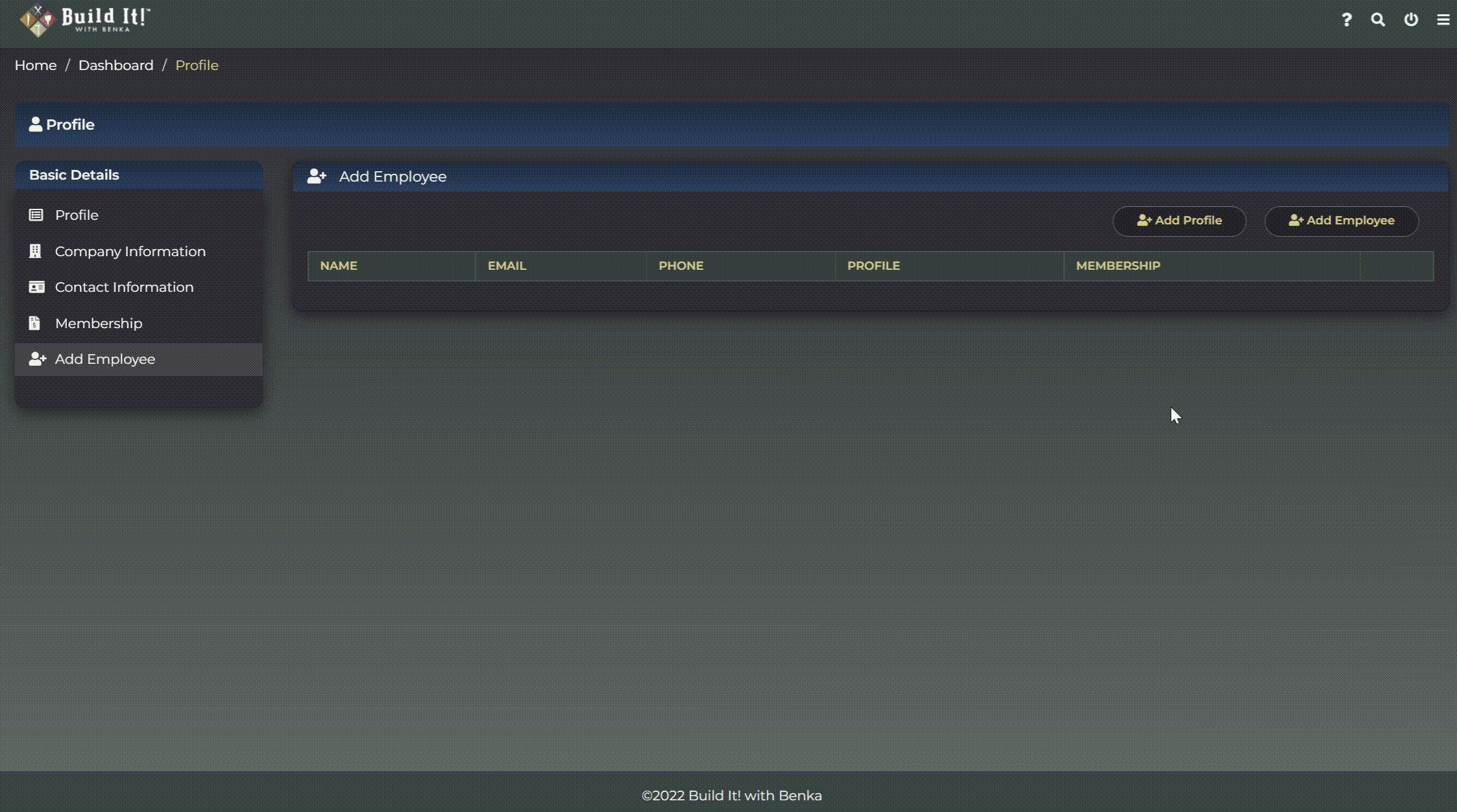 profile, personal information, company information, membership