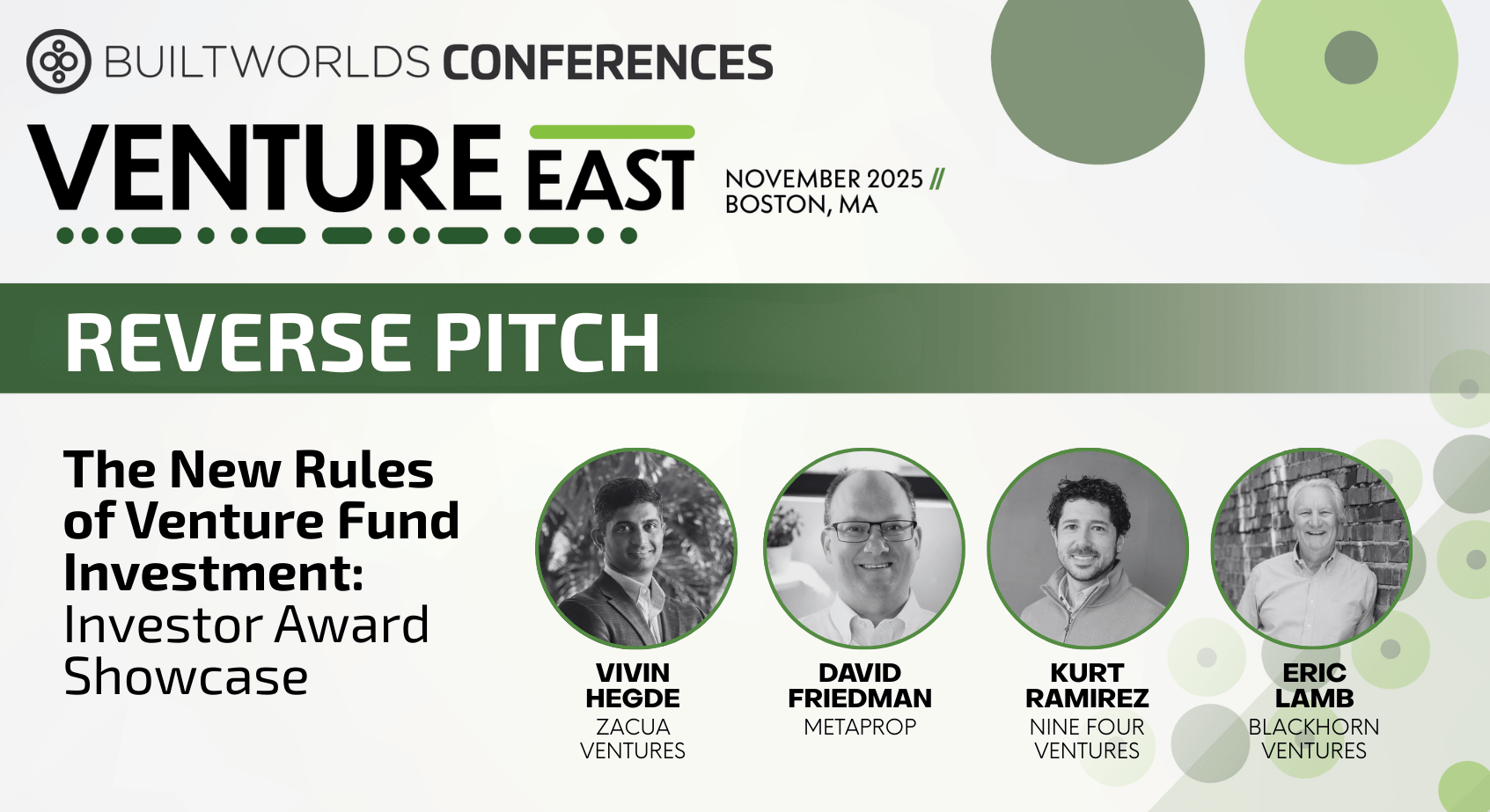 Venture Capitalists to "Reverse Pitch" at Venture East 2025 BuiltWorlds