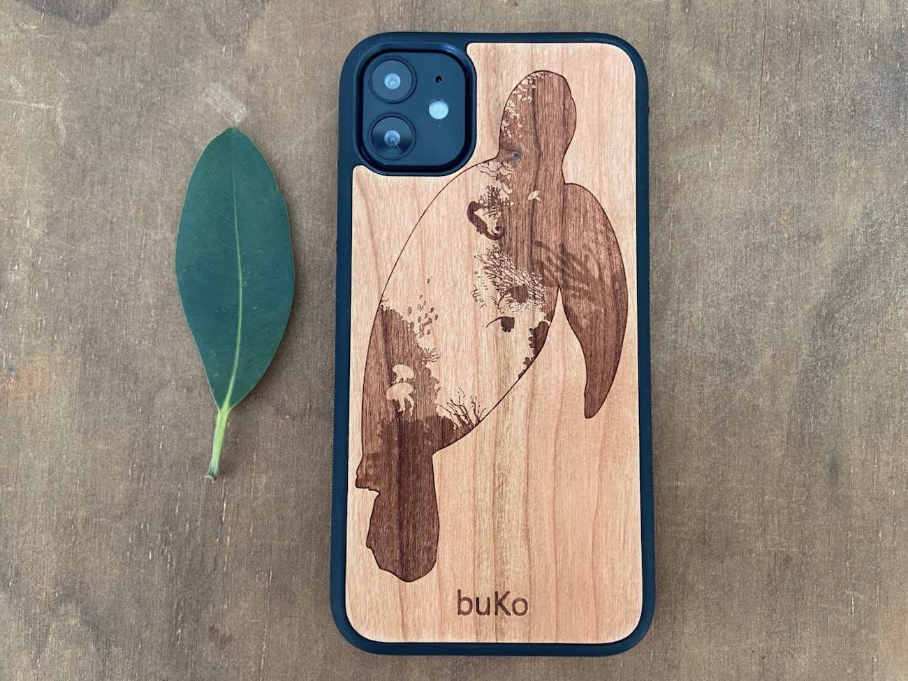 Wooden iPhone 11, 11 Pro, & 11 Pro Max Case w/ Turtle Engraving buKo