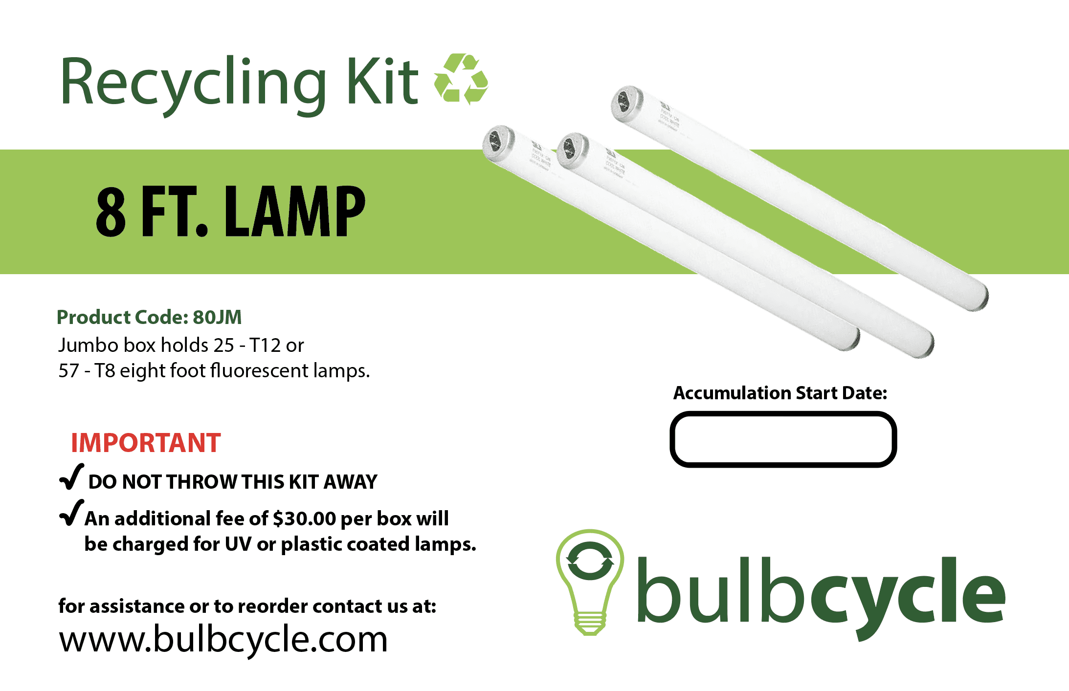 8ft Fluorescent Lamp JUMBO Recycling Box (Holds 25 T12 or 57 T8 lamps