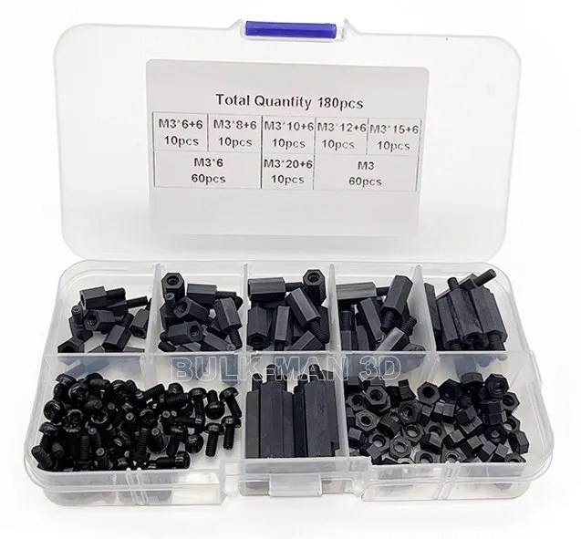 M3 Nylon Black Hex MF Spacers 180 Piece Set MechBlock