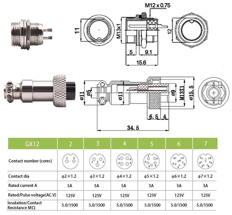 GX12 Male And Female Connector MechBlock