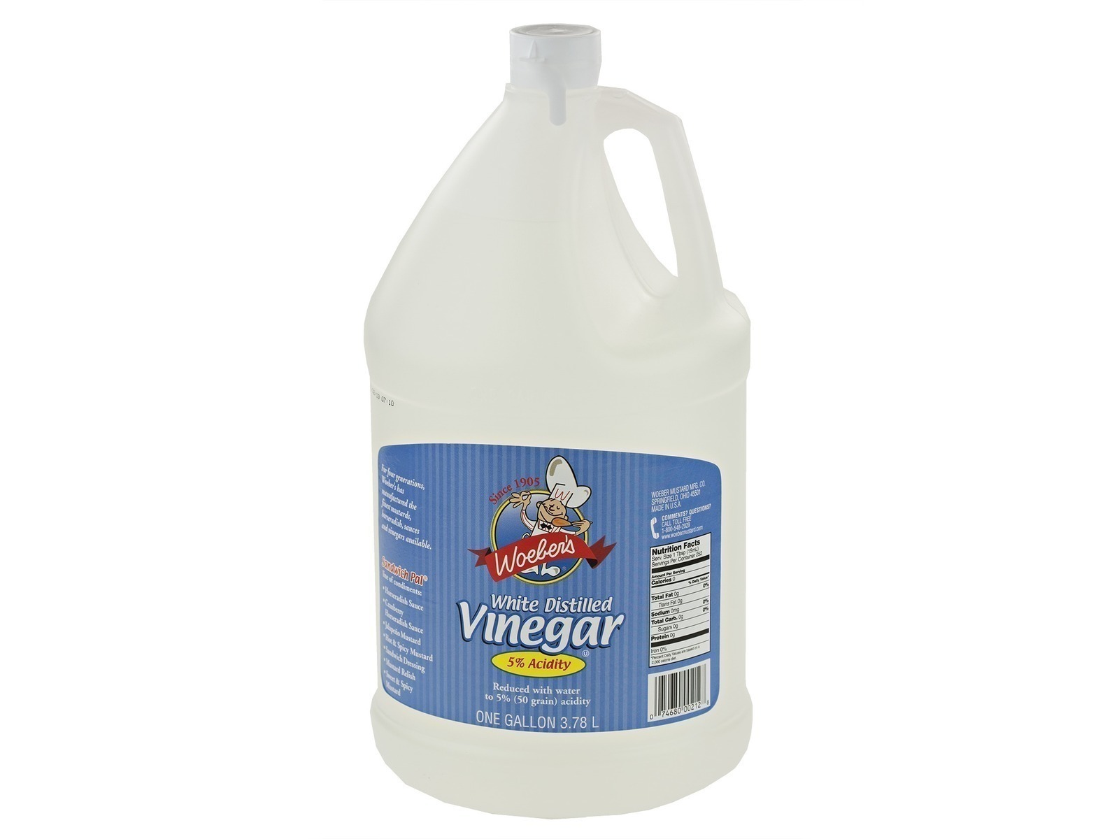 Vinegar, White Distilled, 5 Acidity 1 gal. [Pack of 6] [Woebers