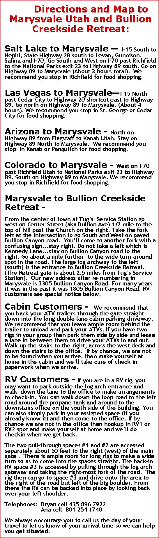 Map and Directions for Marysvale Utah near the Paiute ATV Trail