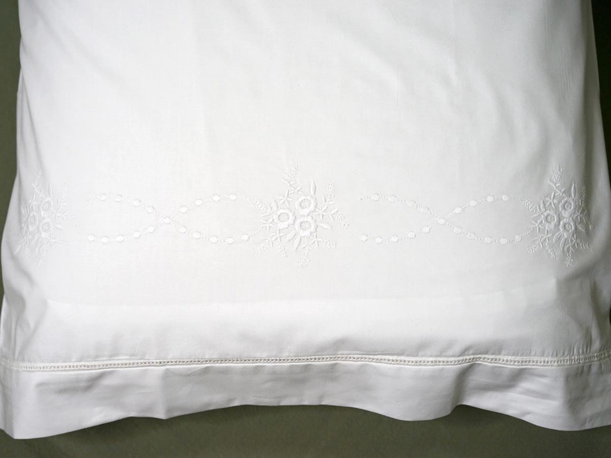 Pair of Cotton Pillowcases with Embroidered Flowers