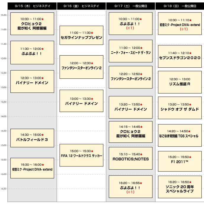 PSO2 Tokyo Game Show 2011 Schedule | PSUBlog