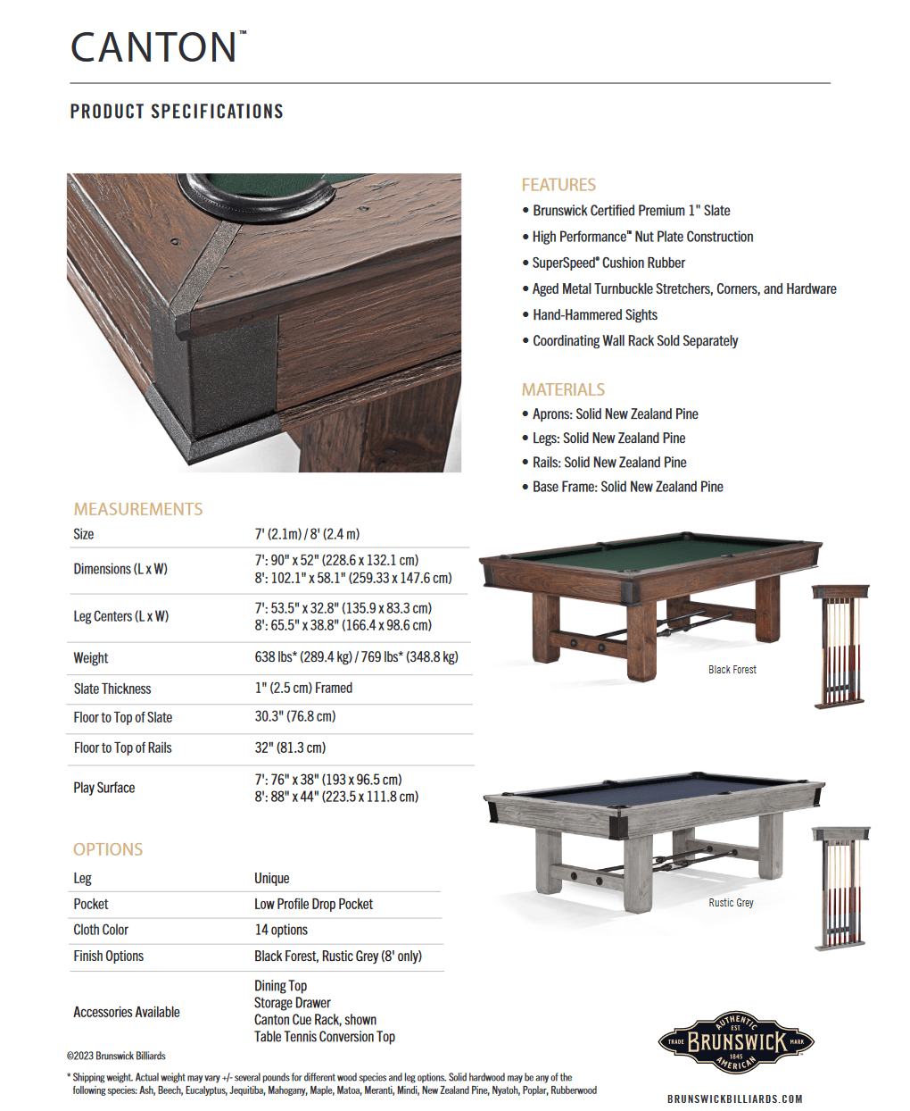 Brunswick 8' Canton Pool Table