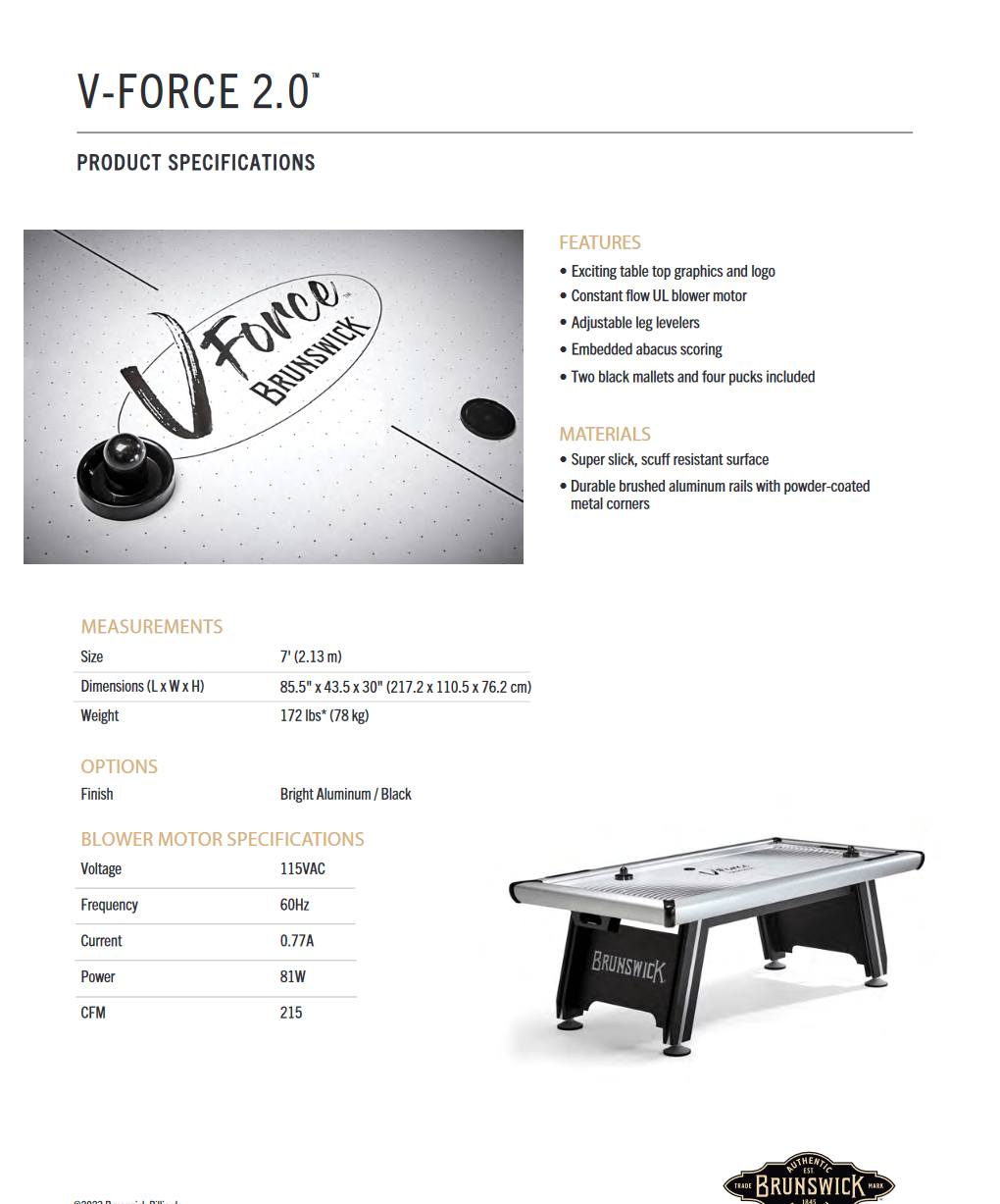 Brunswick V-Force 2.0 Air Hockey Table | Bumper Nets
