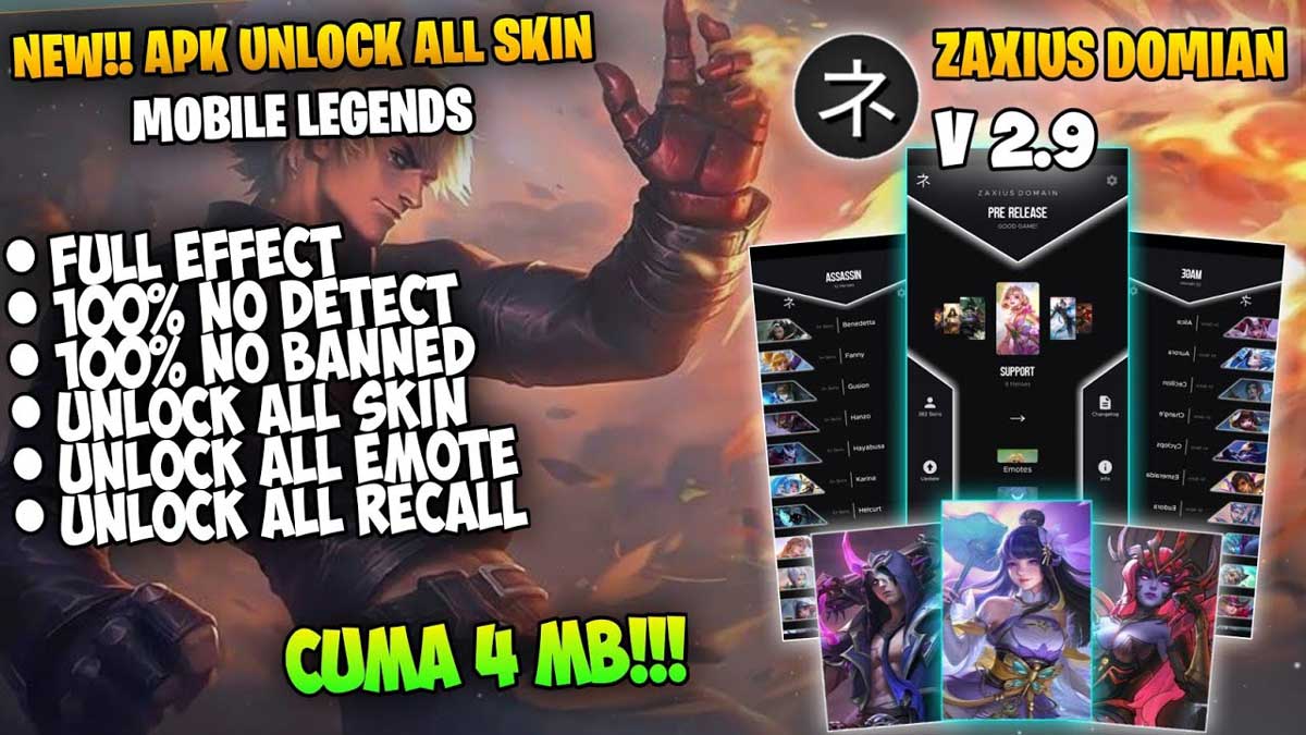 Zaxius Domain Apk 2022, Aplikasi Untuk Membuka Semua Skin Mobile Legends