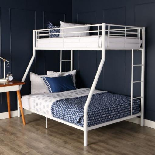 Premium Metal Twin over Full Bunk Bed White Finish