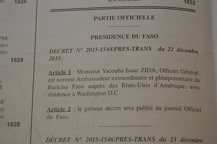 Zida ambassadeur aux EtatsUnis Le mystérieux décret du Journal officiel L'Actualité du