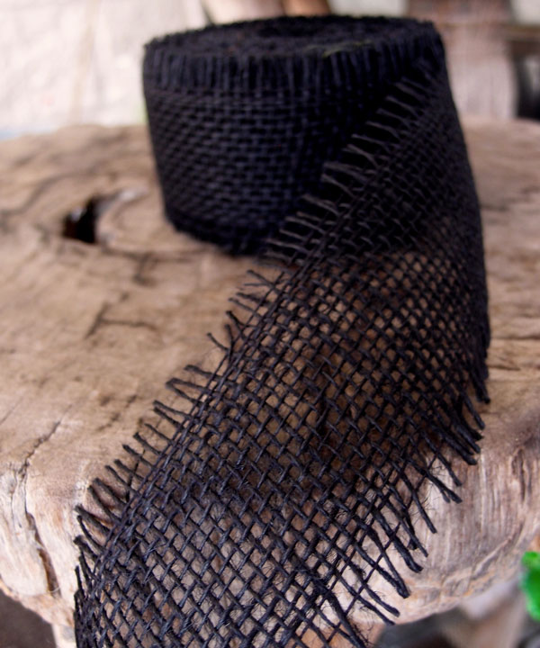 2 Natural Burlap Ribbon w/2 Black Lace 5 Yards Made in USA [LRIBBON2