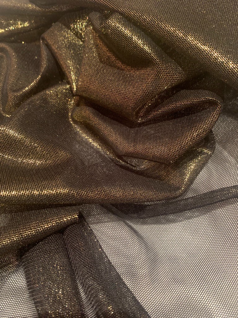 57 Black/Gold Foil Power Mesh Fabric By The Yard [BKGOLD] 9.99