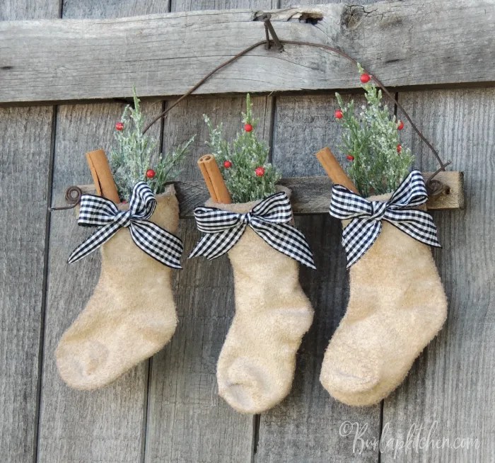 DIY Stocking wall hanger Burlap Kitchen