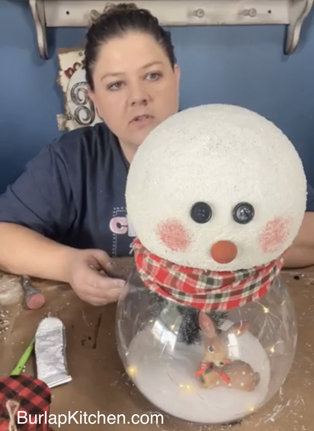 Upcycled DIY Snow Globe Burlap Kitchen