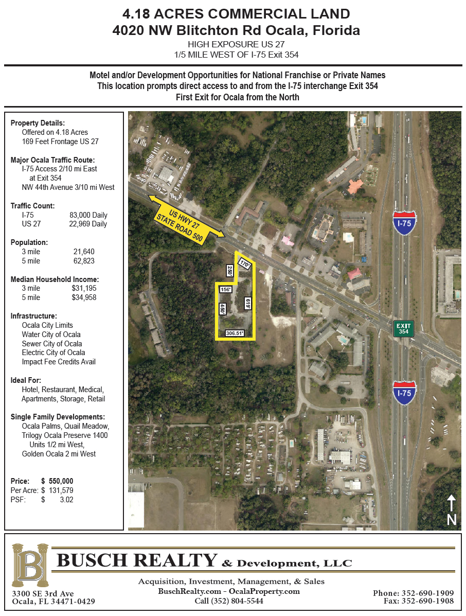 Former Hotel Site 4.18 Acres Commercial Near I75 Exit 354 ** SOLD