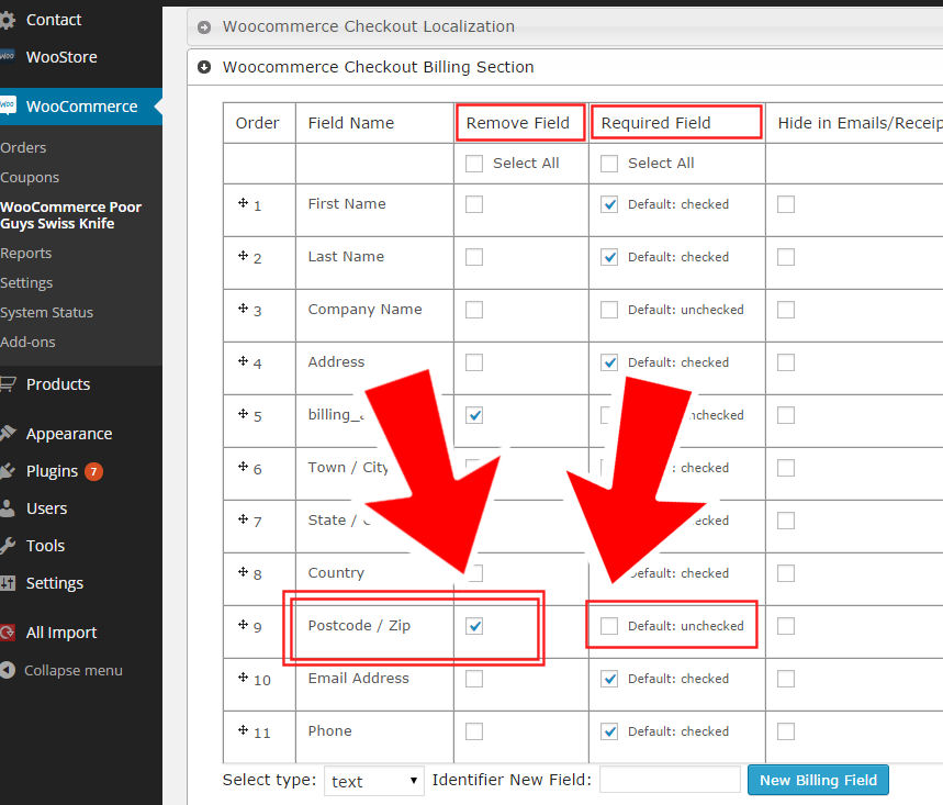 Disable PostCode/Zip Field on the Checkout Page Business