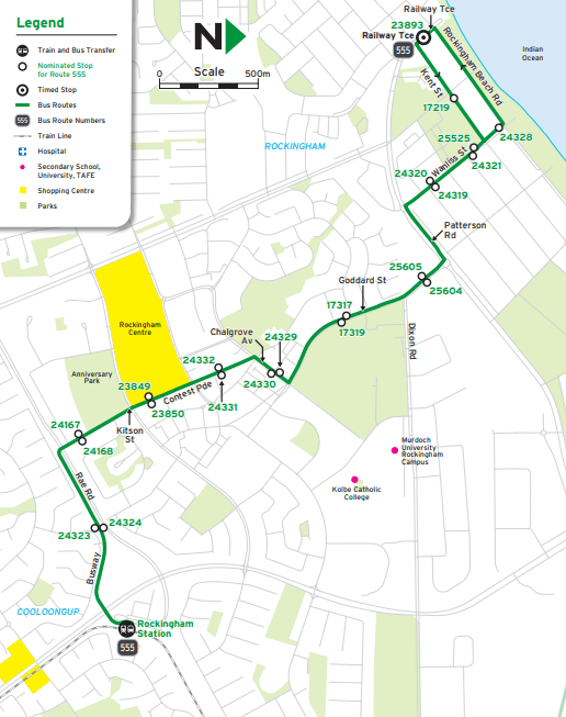 Transperth Bus Route 555 From Rockingham City to Transit System