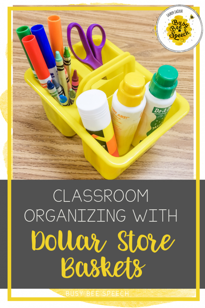 Classroom organizing with dollar store baskets