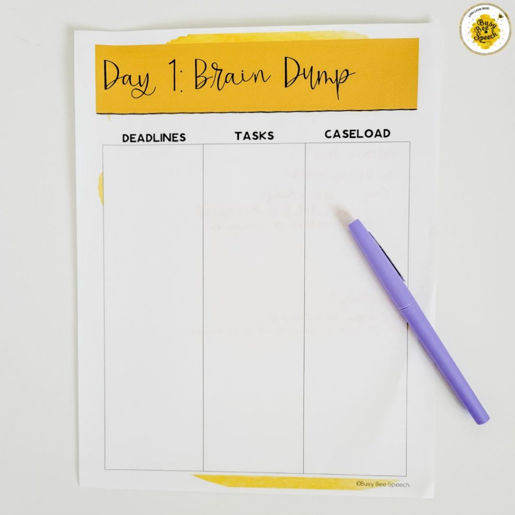 slp paperwork brain dump example