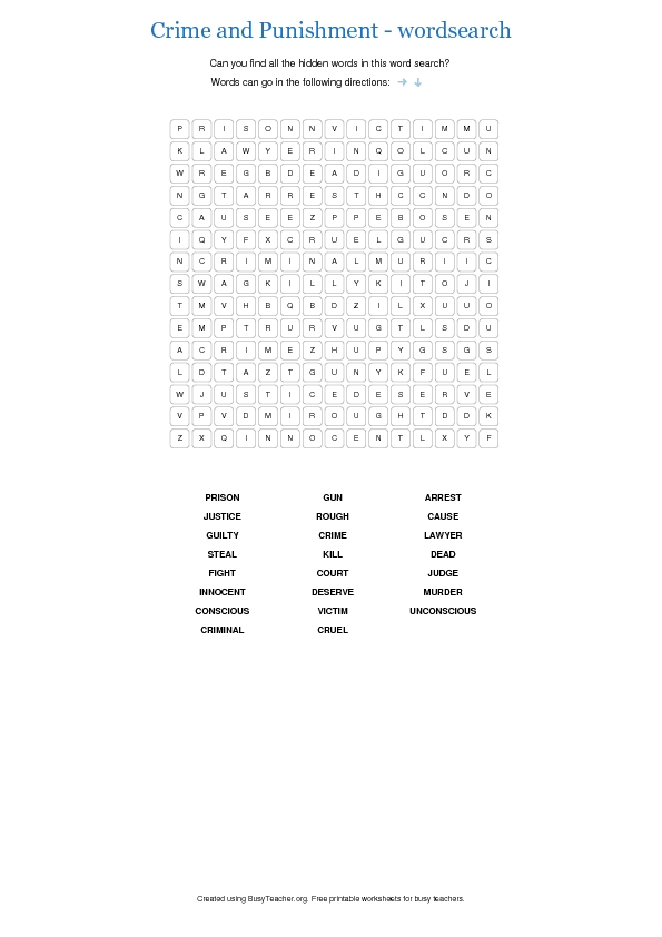 Crime and Punishment Wordsearch 2