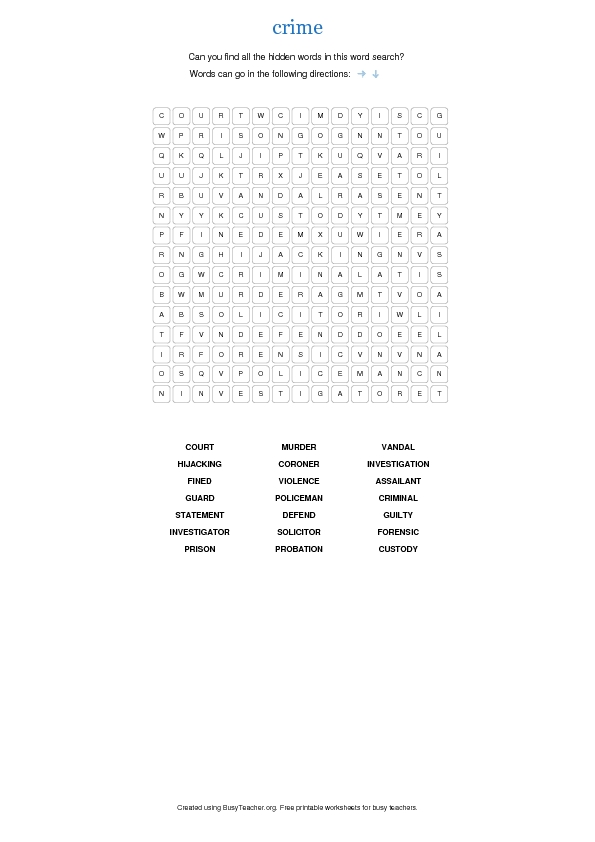 Crime Worksheet