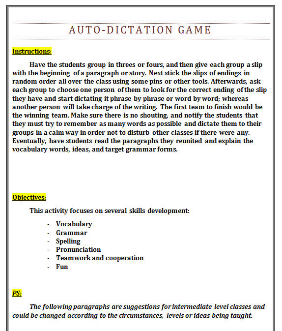 Autodictation Game