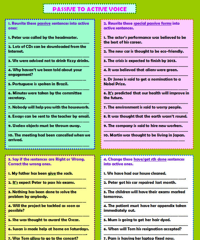 Passive To Active Transformation Worksheet