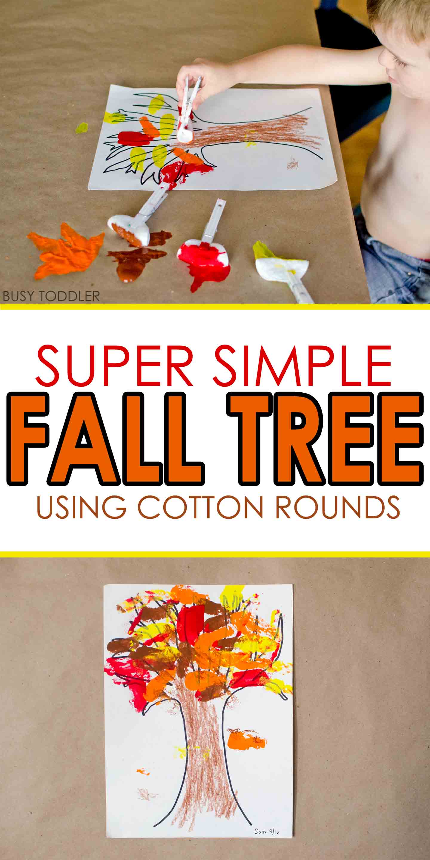 Simple Fall Tree with Cotton Rounds Busy Toddler