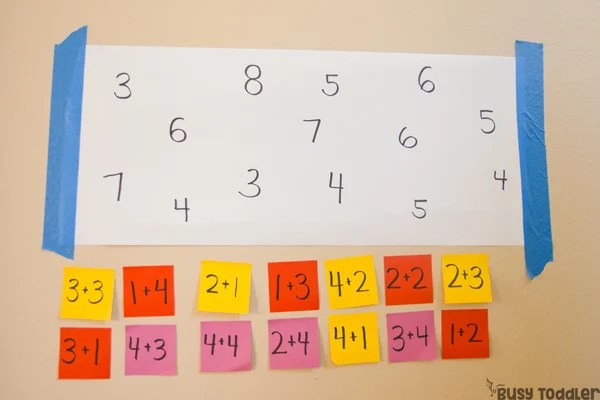 PostIt Math Activity for Teaching Addition Busy Toddler