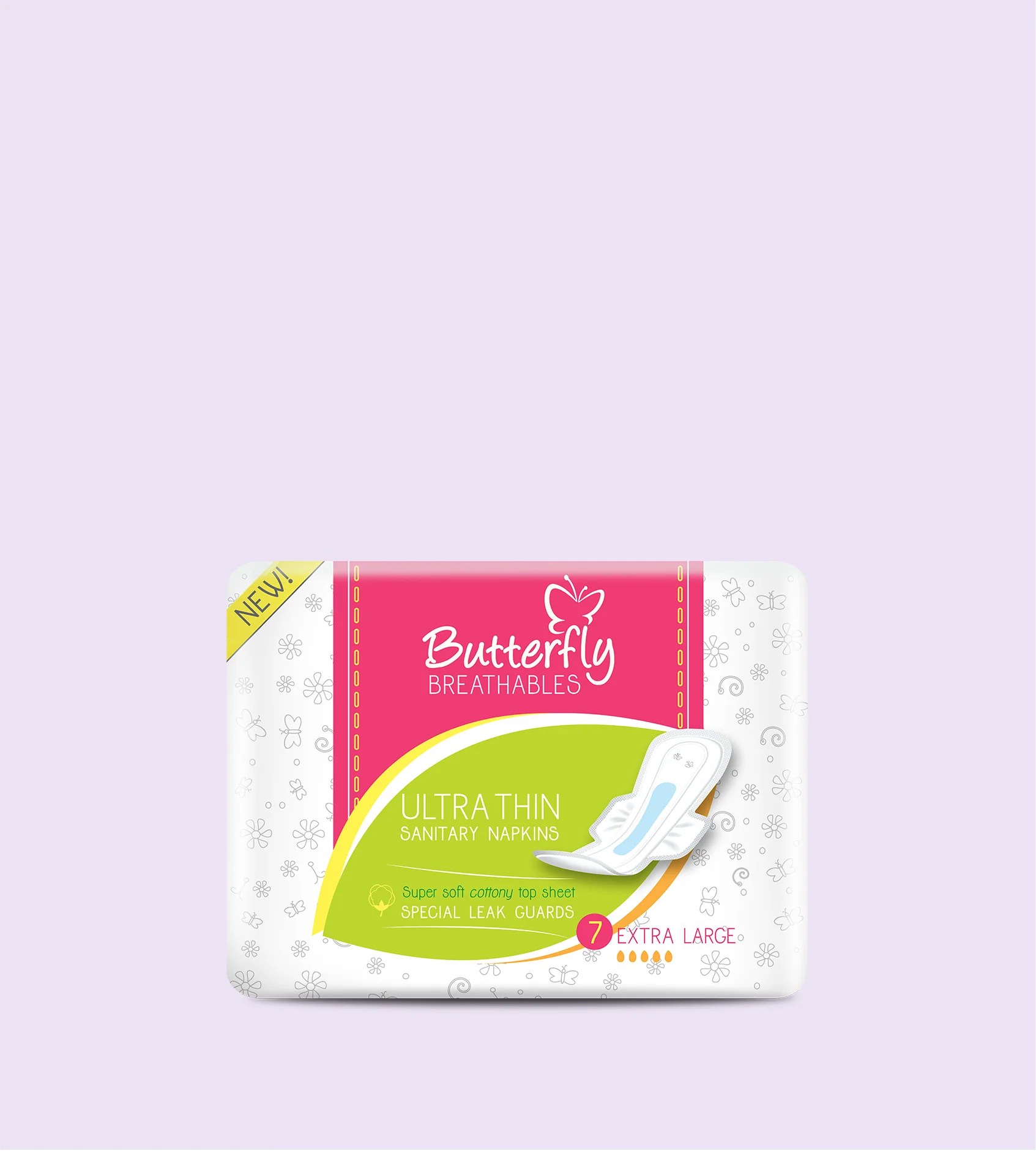 Ultra Thin Cottony Sheet Sanitary Pads XL 7 Pcs Butterfly Breathables