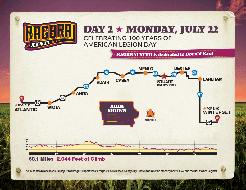 Ragbrai 2020 Route Map Monday, July 22, 2019 - Atlantic To Winterset - Team Butt Ice Ragbrai Cycling Team | Ames, Ia