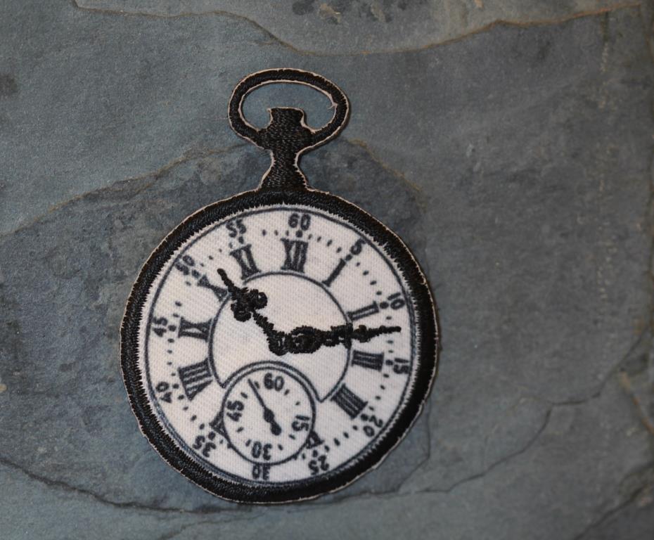 Motif Pocket Watch/Stop Watch 58mm x 43mm Iron On Patch Button