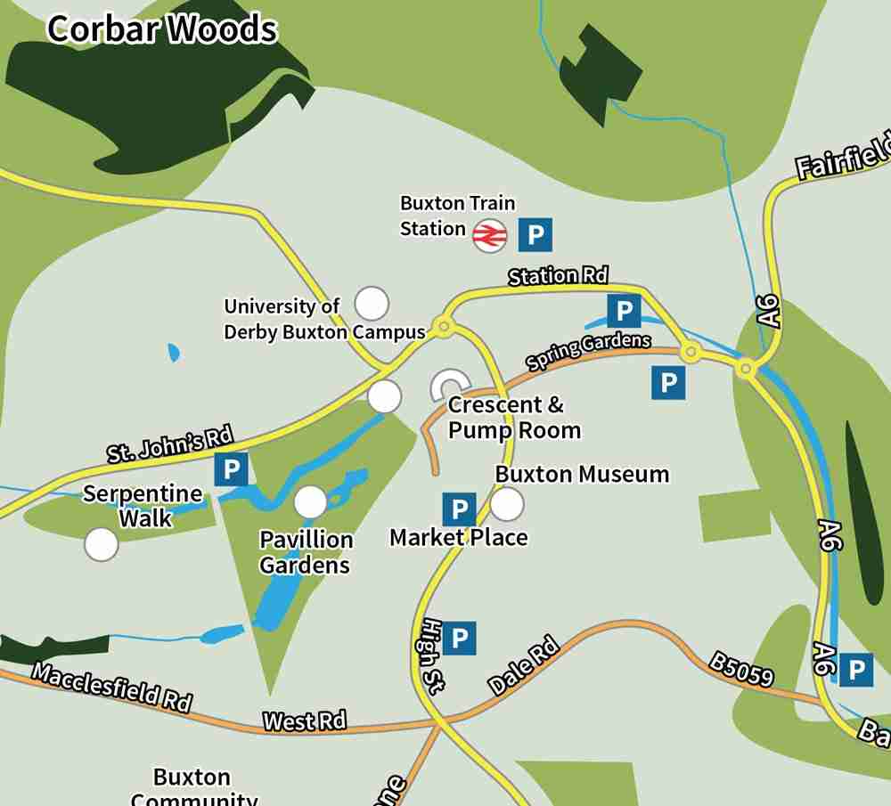 Map Of Buxton And Surrounding Area Plan Your Visit » Buxton Crescent Heritage Experience