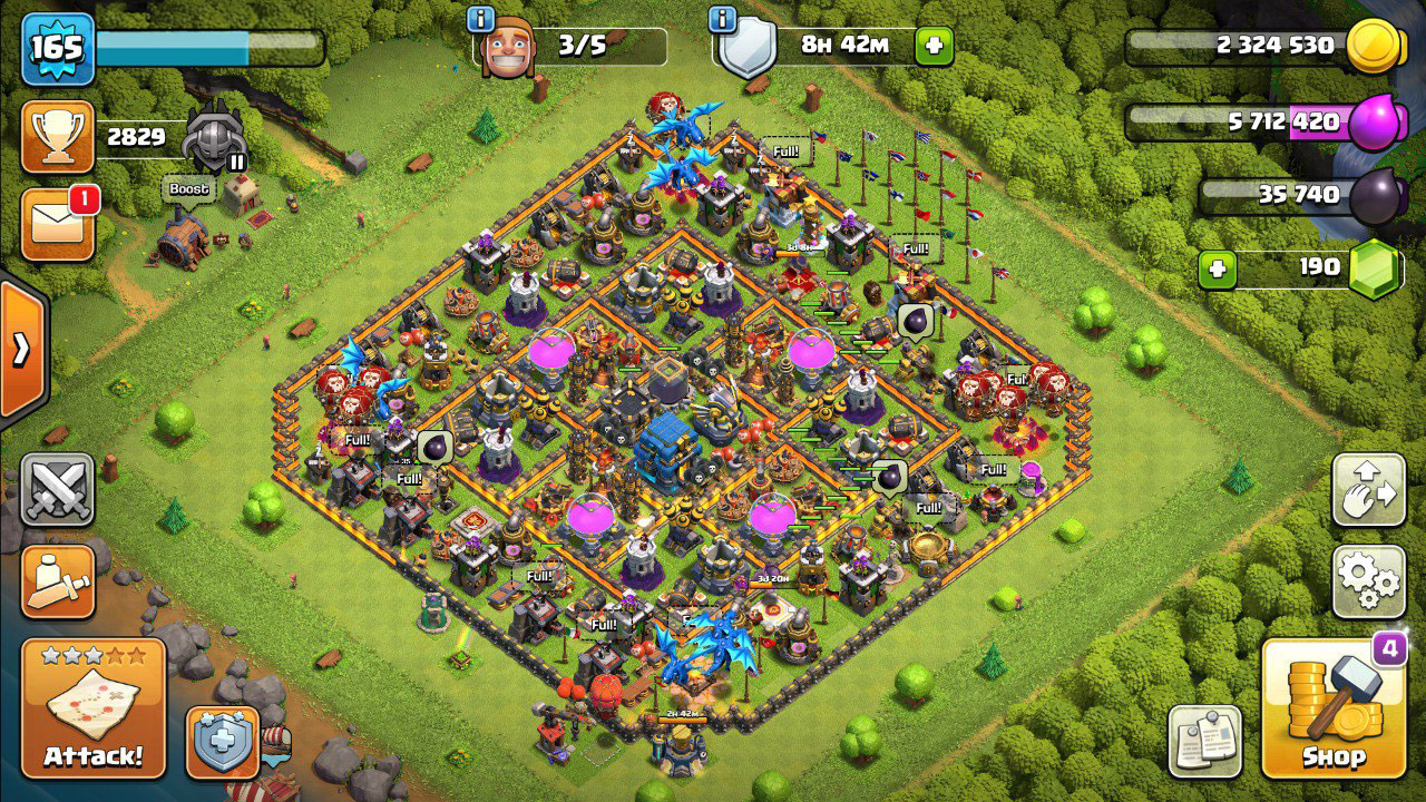 Clash of Clans account Town Hall 12 level 165 With 190 Gems